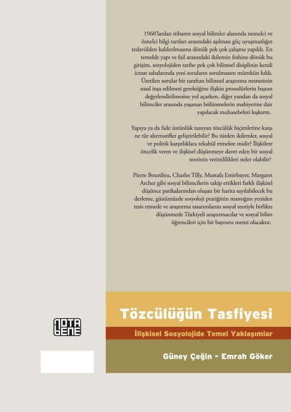 Tözcülüğün Tasfiyesi İlişkisel Sosyolojide Temel Yaklaşımlar